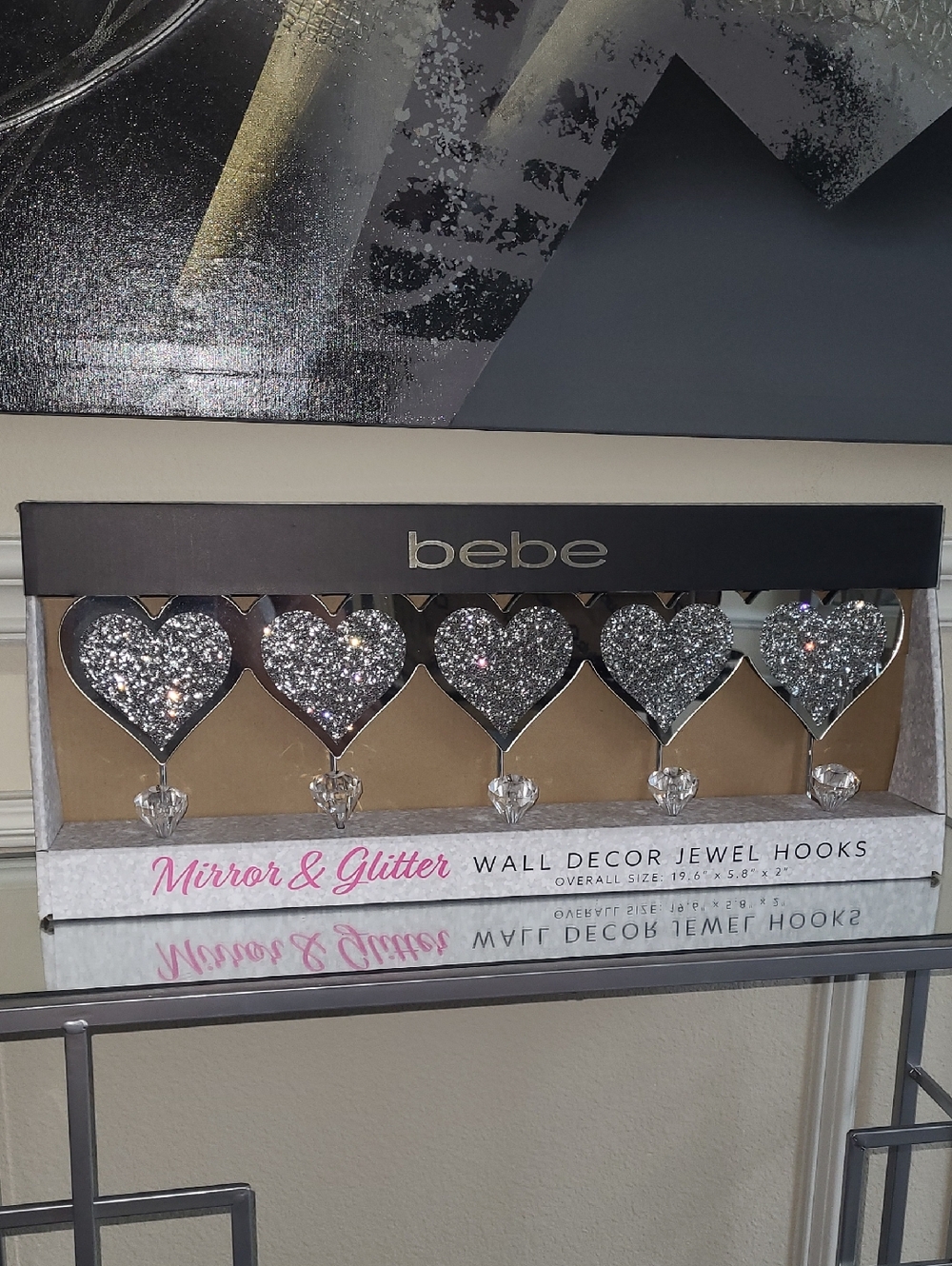 bebe Silver Glitter Heart Wall Hooks - Set of 5